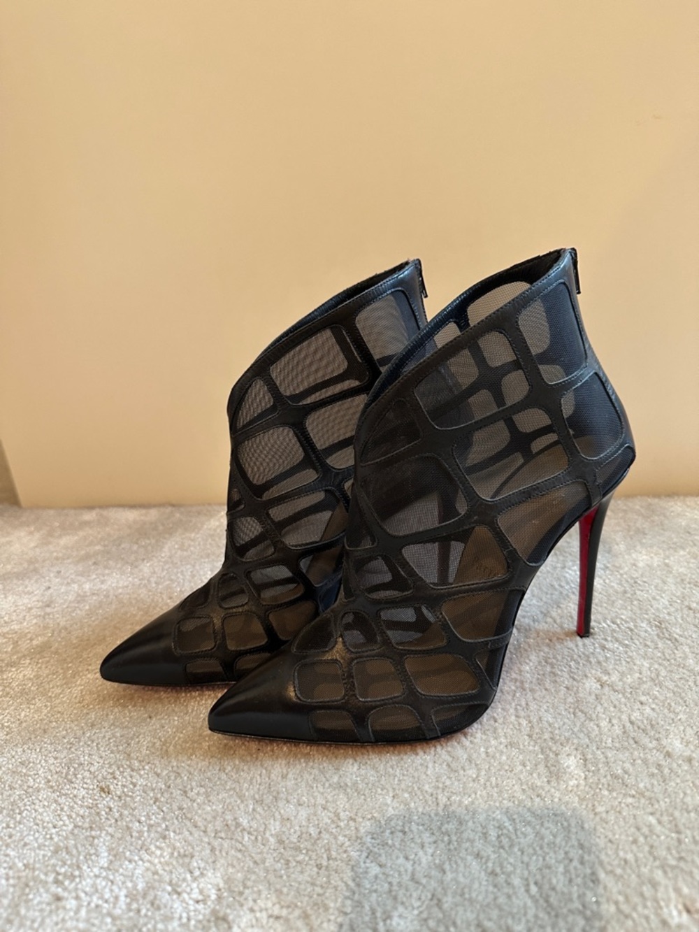 Christian Louboutin Black Mesh Pointed Stiletto Ankle Booties